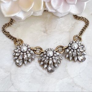 JCrew Brass Faux Pearl Crystal Statement Necklace
